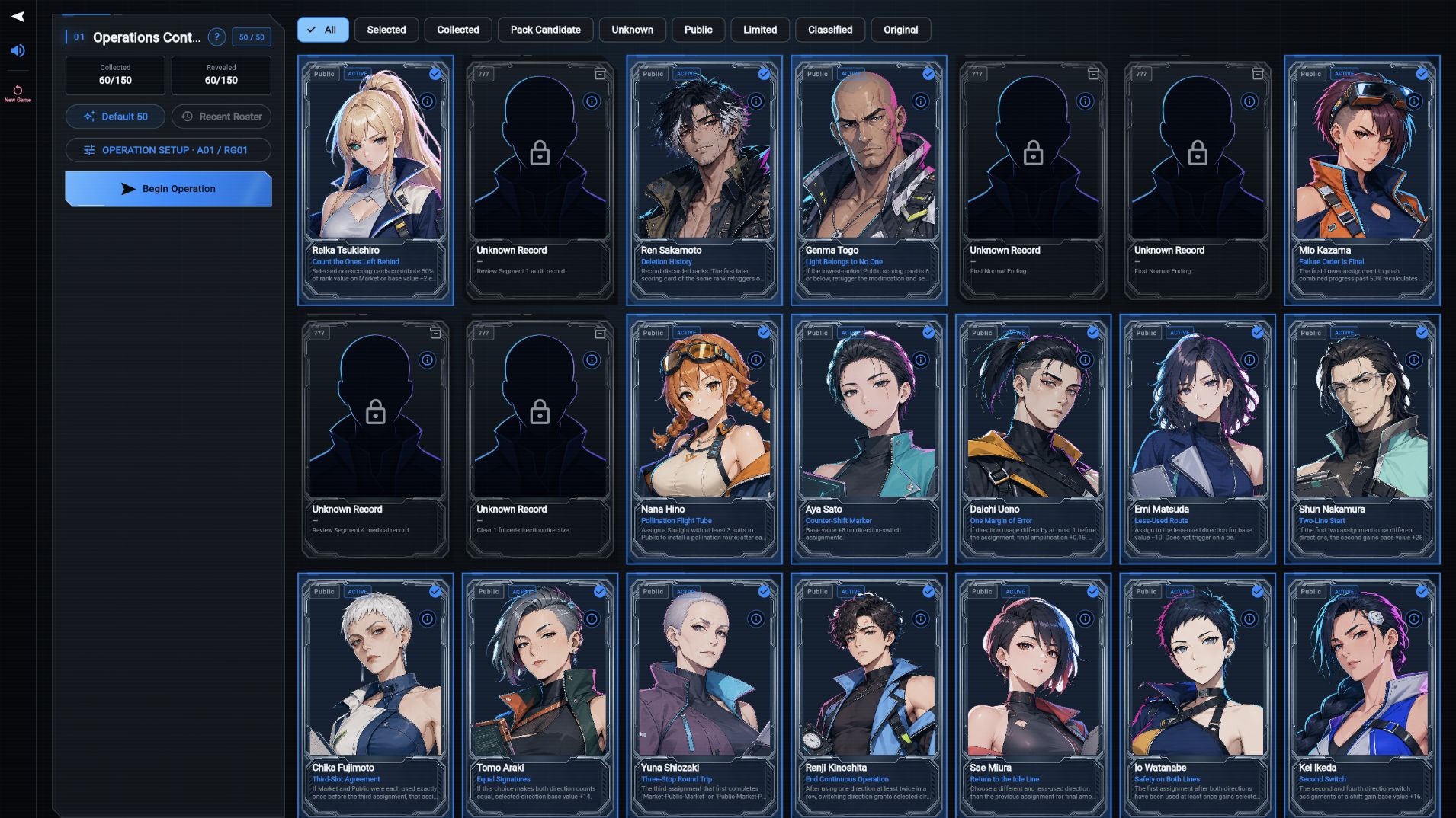 SILVEREYE roster screen for a 50-character network